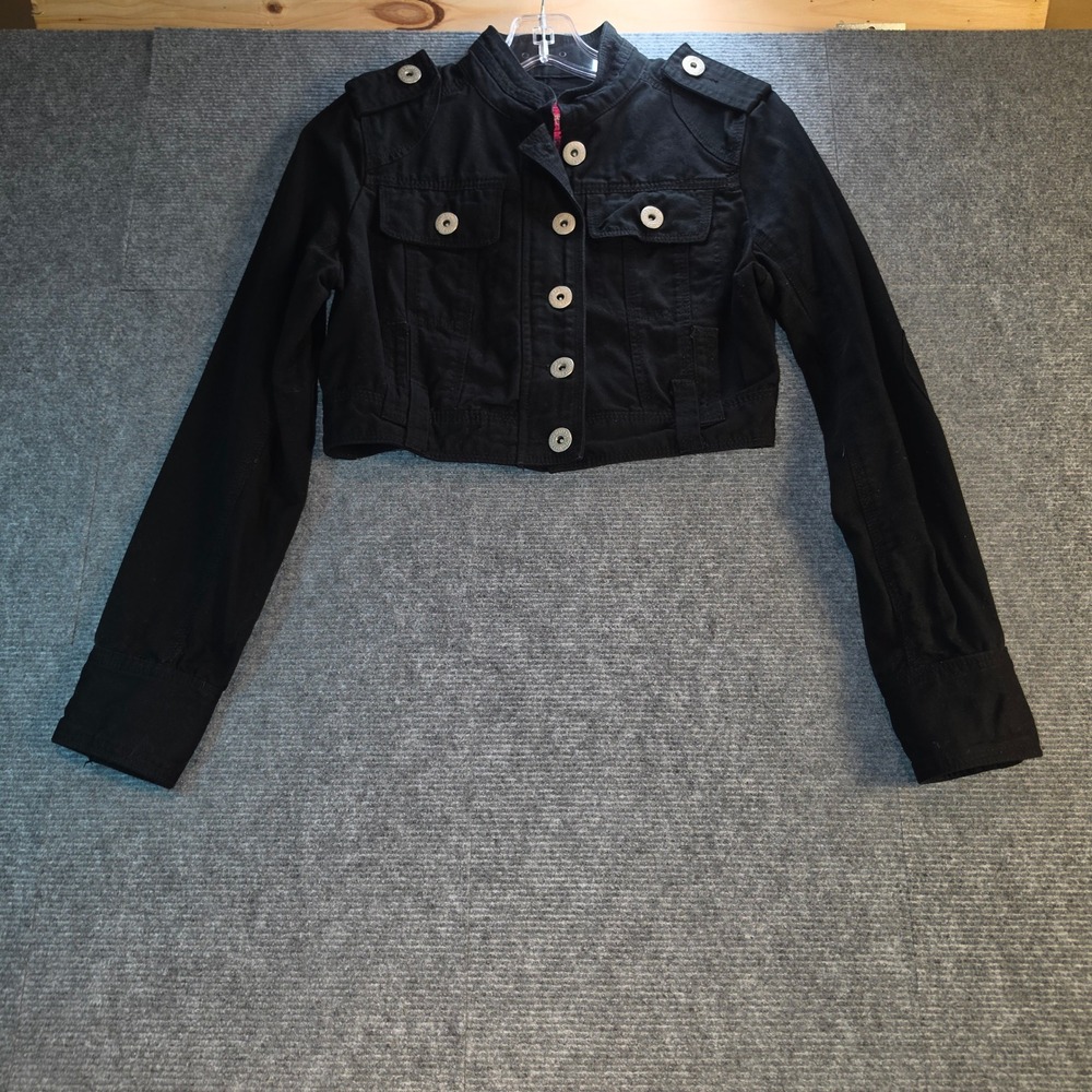 Paris Blues Cropped Military Jacket Women Small Black Good Y2K Edgy Utility